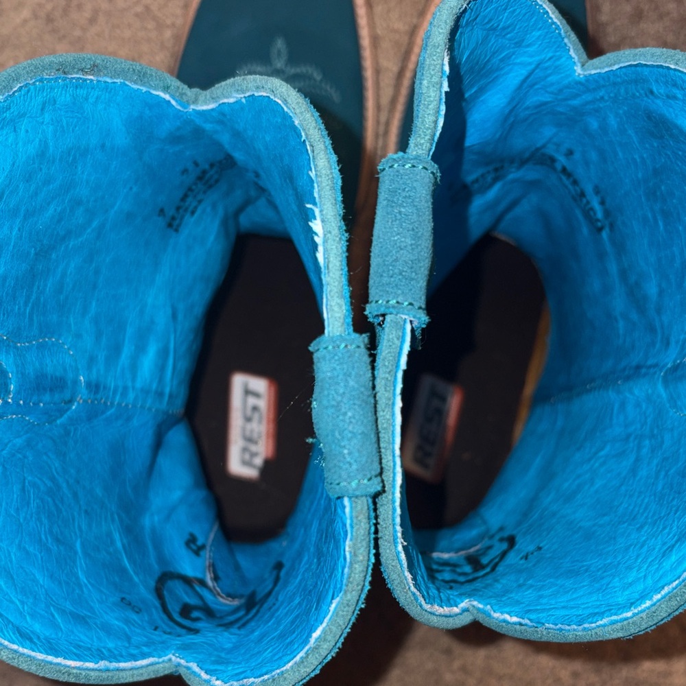 Roper Teal Suede Western Boots with Embroidery - Picture 10 of 11